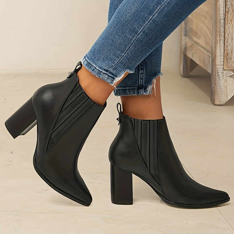 Trendy Women's Slip-On Chunky Heel Ankle Boots - Pointed Toe Chelsea Style for Casual Comfort and Style MyFave Boutique