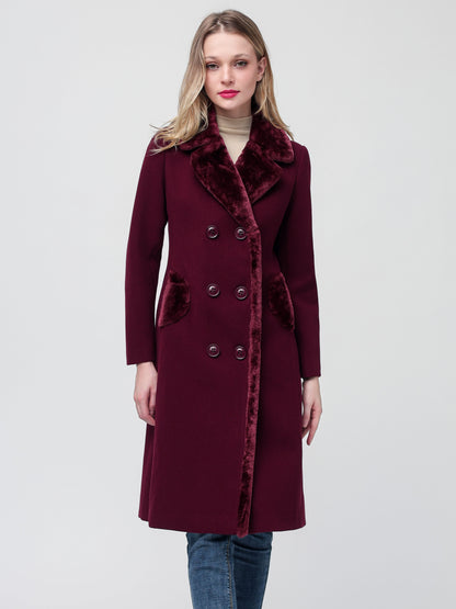 Women's Big Notch Lapel Double Breasted Mid-Long 5% Wool Blend Coat Jackets MyFave Boutique