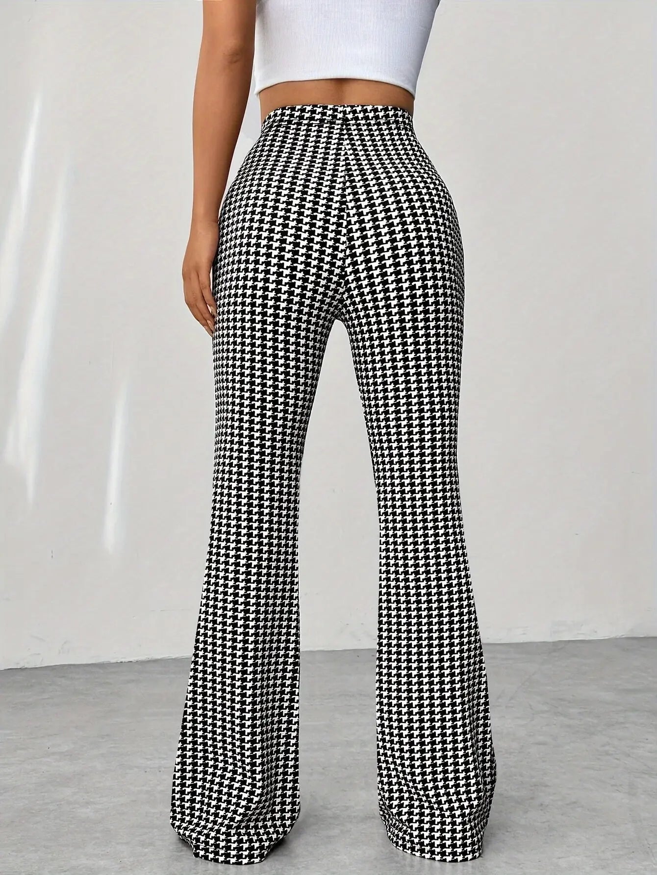 Houndstooth Flare Leg Pants, Elegant High Waist Forbidden Pants For Spring & Summer, Women's Clothing MyFave Boutique