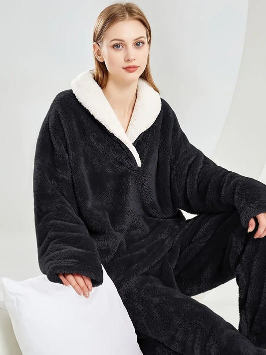 Women' S Fluffy Pajamas Set Fleece Pullover Pants Loose Plush Sleepwear 2 Piece Pjs Set Warm Loungewear Fuzzy MyFave Boutique