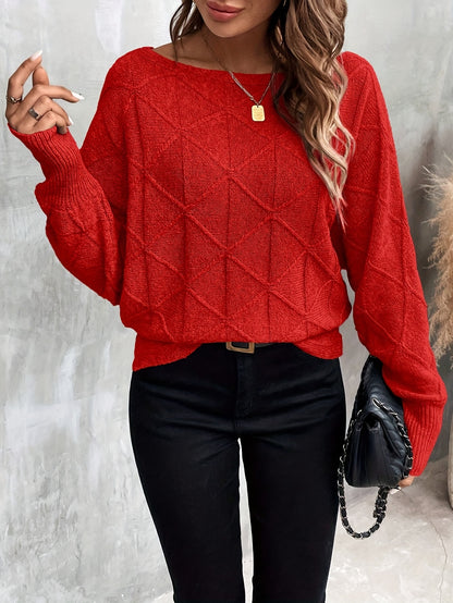 Solid Color Boat Neck Sweater, Elegant Long Sleeve Sweater For Fall & Winter, Women's Clothing MyFave Boutique