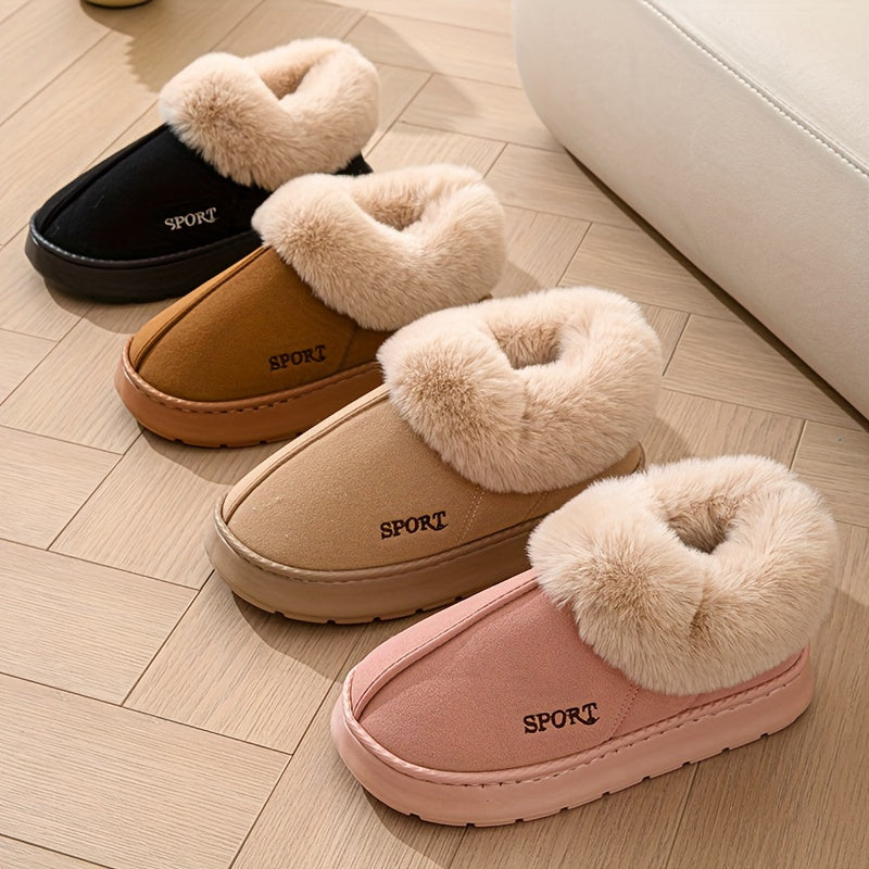 Casual Fluffy Faux Fur Slippers for Women - Solid Color, Slip-On Comfort Warm Cotton Shoes, Hand Washable - EVA Sole Fabric Upper Indoor House Footwear - Cixi Crafted Winter Slippers MyFave Boutique