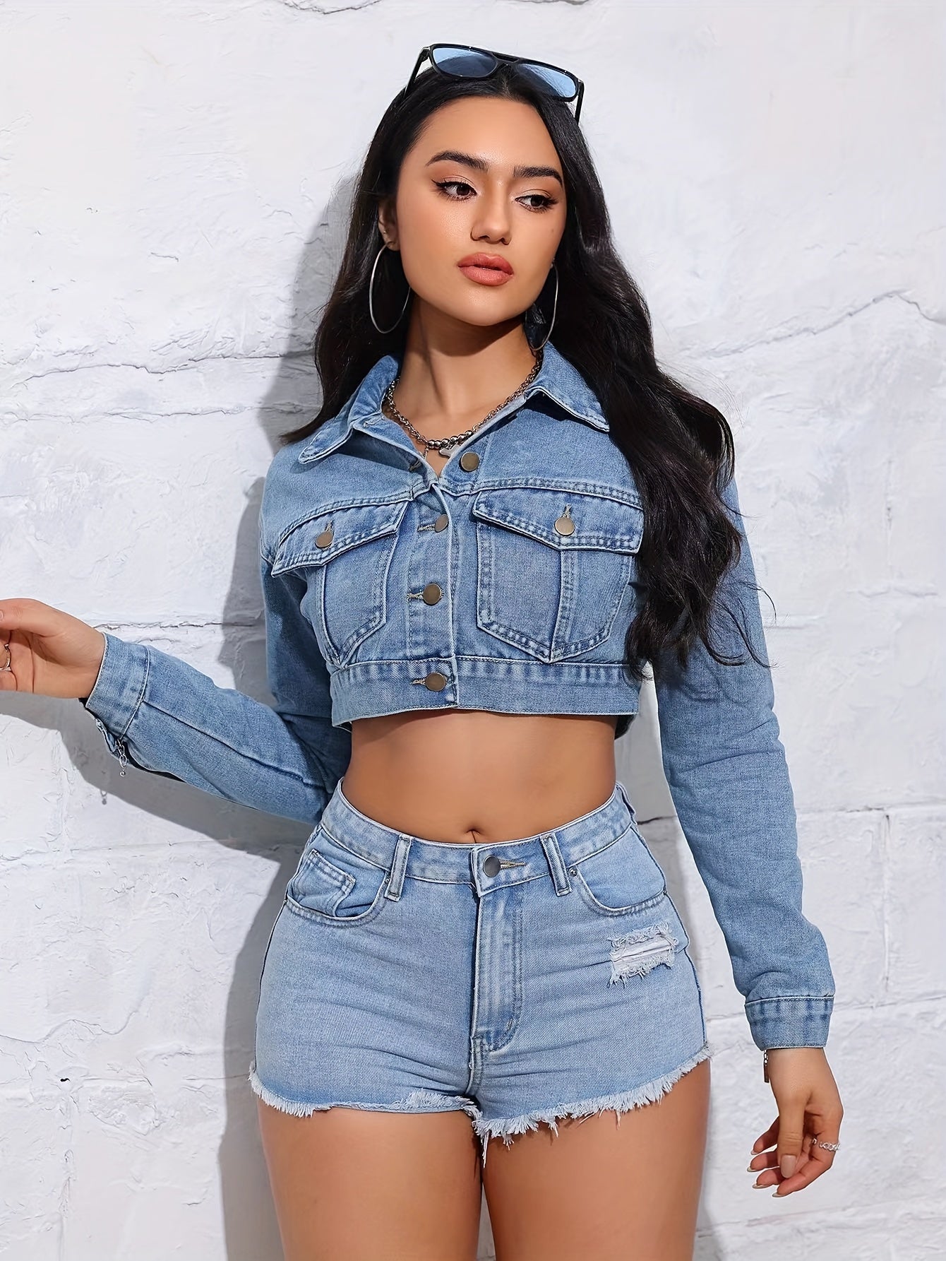 Women's Vintage Collar Denim Cropped Jacket, Simple Fashionable Casual Street Style, Ladies Chic Jean Outerwear MyFave Boutique