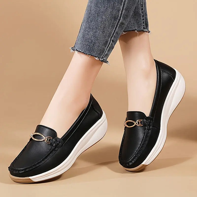 Women's Comfortable Slip-On Loafers With Metal Buckle, Soft Sole, Breathable Upper, Suitable For Spring, Summer, Autumn, And Winter MyFave Boutique