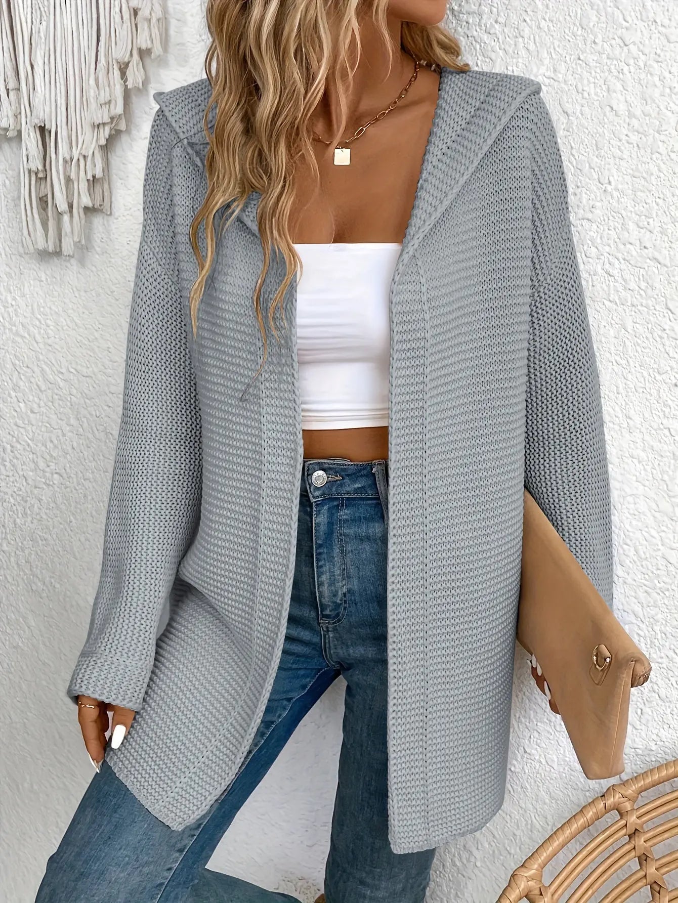 Open Front Hooded Cardigan, Casual Long Sleeve Cardigan For Fall & Winter, Women's Clothing MyFave Boutique