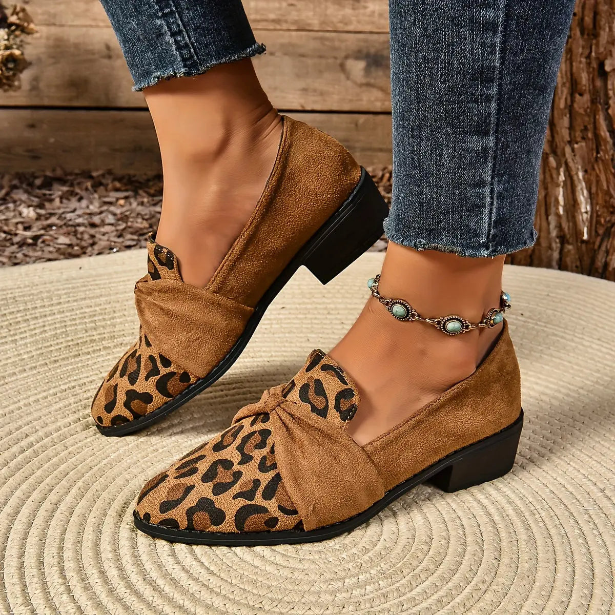 Vintage Leopard Print Bow-Embellished Slip-On Penny Loafers - Lightweight All-Season Women's Shoes MyFave Boutique