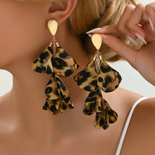 Elegant Leopard Print Fabric Tassel Drop & Dangle Earrings, Alloy No Plating Fashion Handmade - Suitable for Daily Wear and All Seasons MyFave Boutique