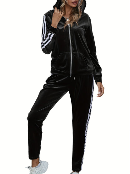 Two Pieces Outfits For Women Solid Casual Velour Tracksuit Sweatsuits Jogger Set MyFave Boutique