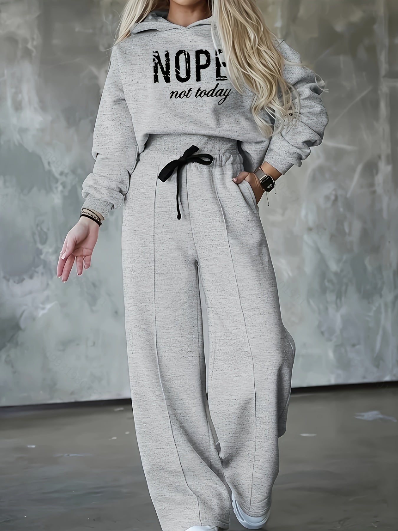 Casual Letter Print Pants Set, Hoodie & Drawstring Waist Sweatpants, Women's Clothing MyFave Boutique