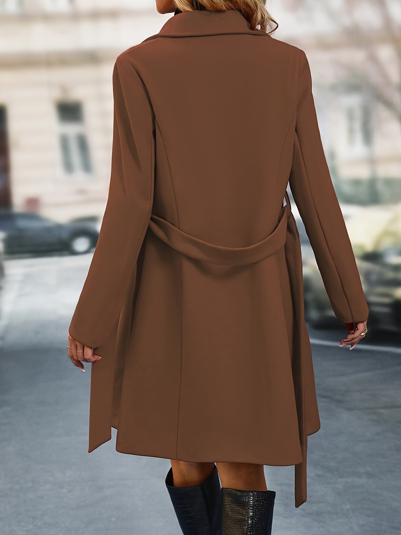 Double-Breasted Belted Wool Overcoat for Women, Long Sleeve Fall Winter Coat with Elegant Lapel MyFave Boutique