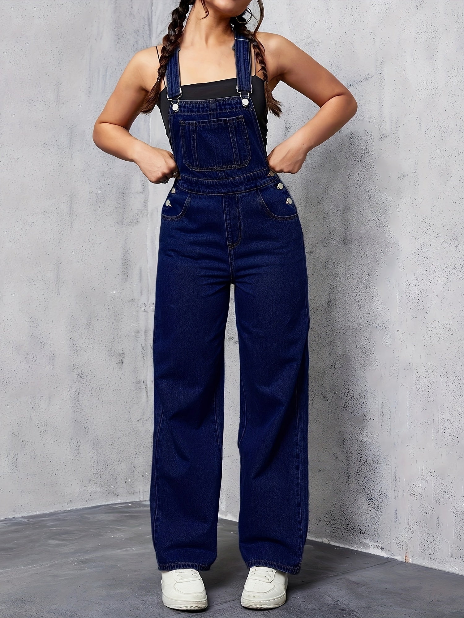 Womens Overalls Denim Straight Plain Washed Blue Jeans Overall Loose Fit Jean Jumpsuits Adjustable Straps MyFave Boutique