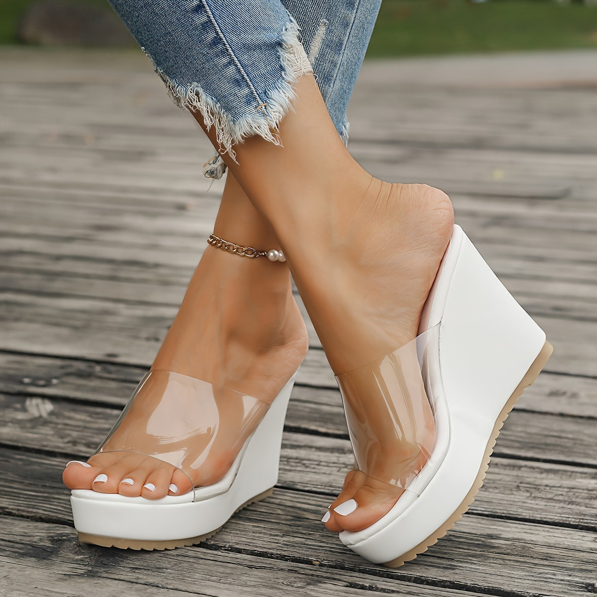 Chic Summer Wedge Sandals for Women - Transparent High Heel, Open Toe, Slip-On Platform Shoes with Rubber Sole MyFave Boutique