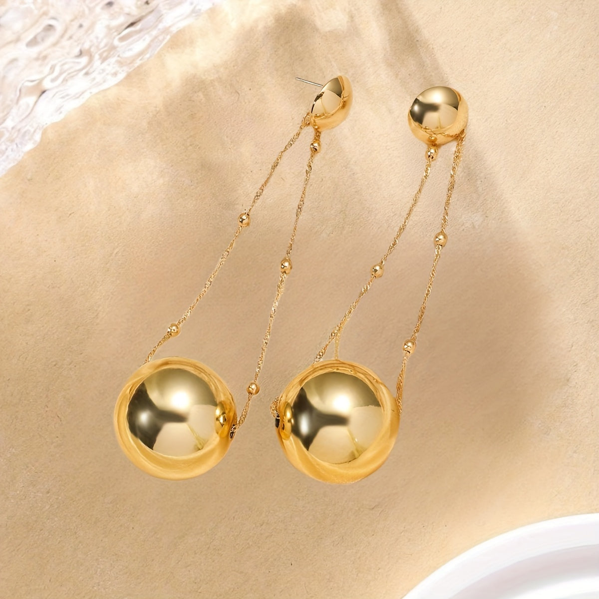 Exaggerated Golden Glossy Ball Design Long Dangle Earrings Party Simple Style Acrylic Jewelry Nightclub Female Earrings MyFave Boutique