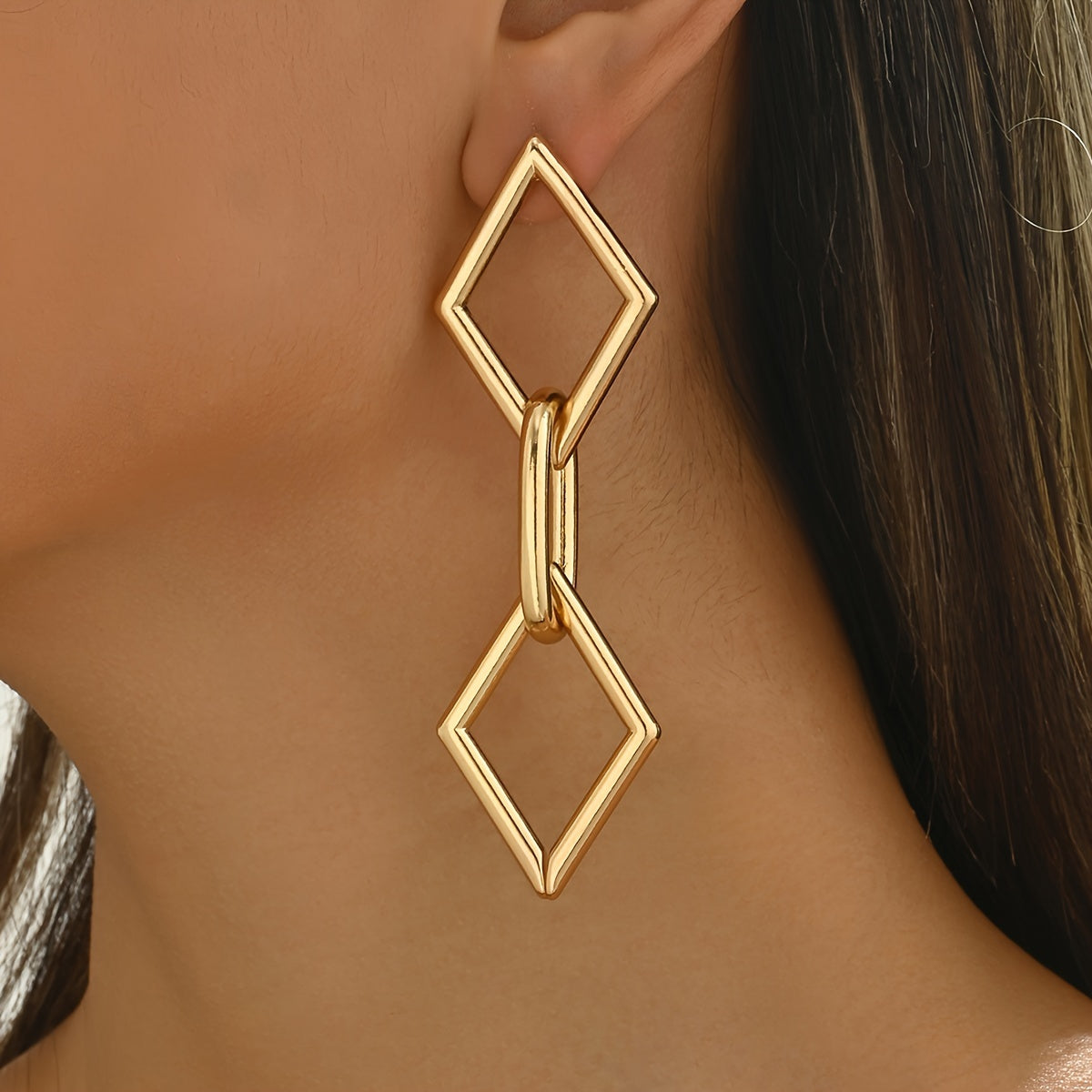 Elegant Boho-Style 18K Golden Plated Geometric Drop Dangle Earrings for Women - Zinc Alloy with Titanium Ear Needle, Lightweight Vintage-Inspired Statement Jewelry for Daily Wear and Parties (1 Pair) MyFave Boutique