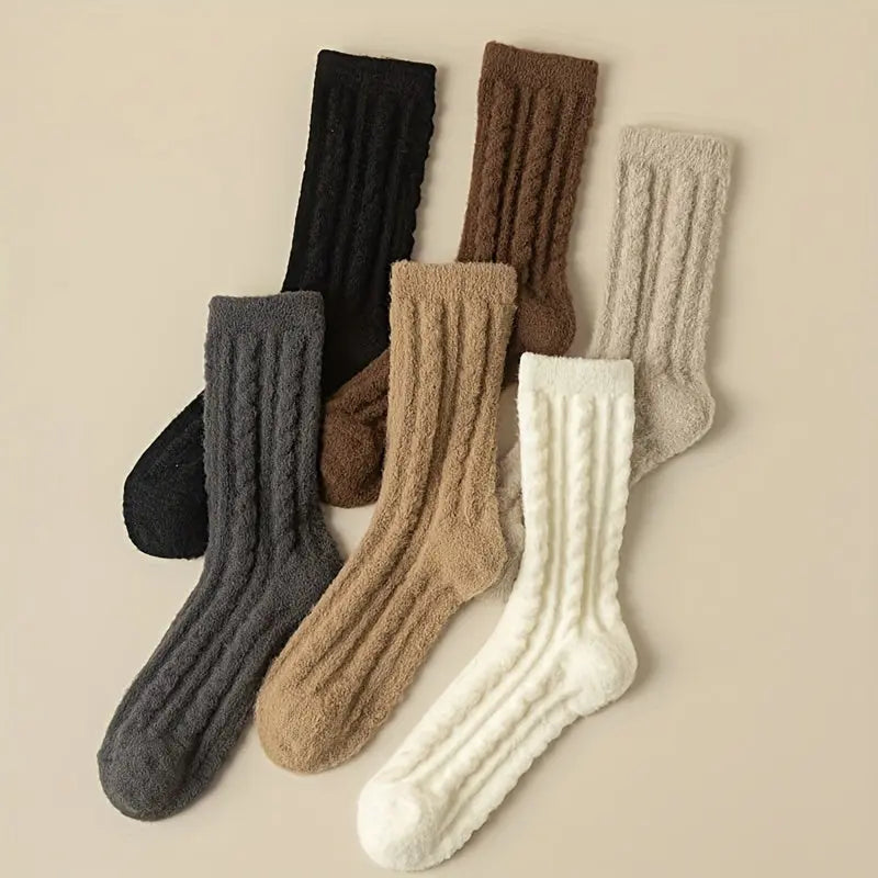 3/6 Pairs Textured Fuzzy Socks, Simple & Warm Thickened Mid Tube Socks, Women's Stockings & Hosiery MyFave Boutique