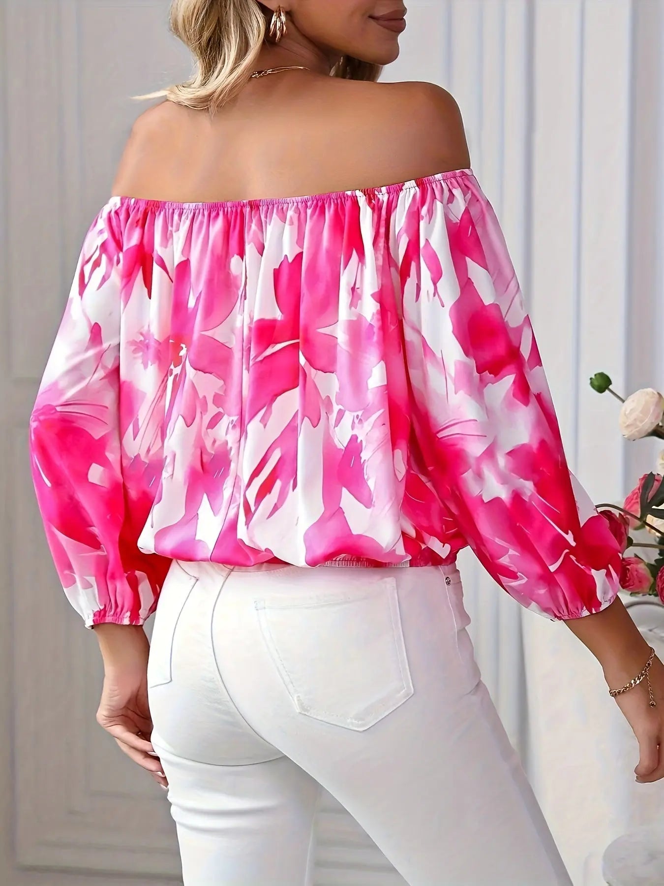 Floral Off-Shoulder Long Sleeve Blouse, Elegant Loose Fit Women's Top MyFave Boutique