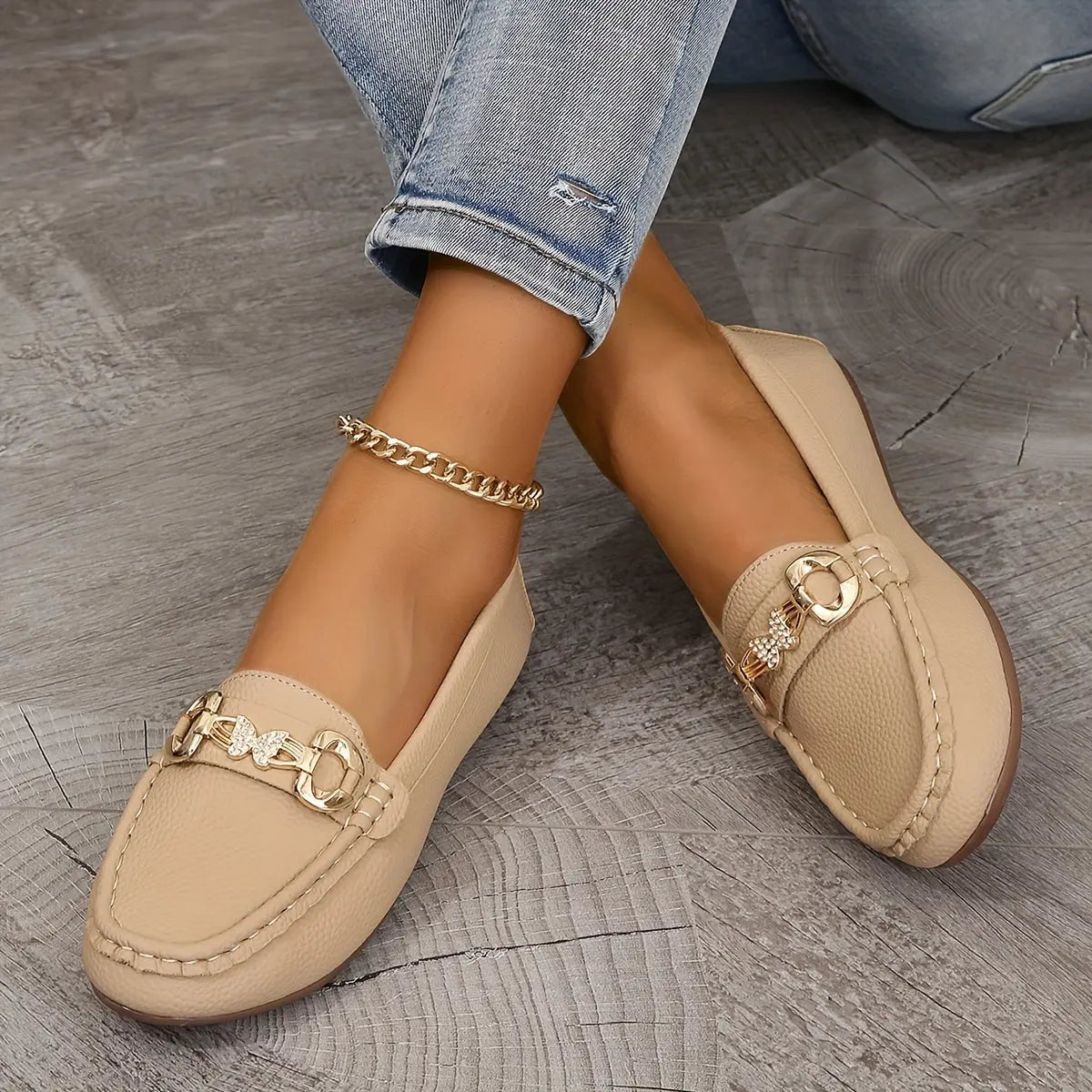 Women's Metallic Buckle Loafers, Slip-On Soft Sole Comfy Low-Top Non-Slip Shoes MyFave Boutique