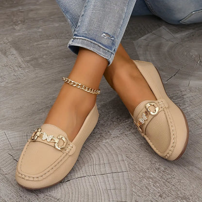 Women's Metallic Buckle Loafers, Slip-On Soft Sole Comfy Low-Top Non-Slip Shoes MyFave Boutique