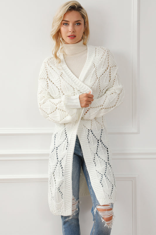 Openwork Open Front Dropped Shoulder Cardigan Trendsi