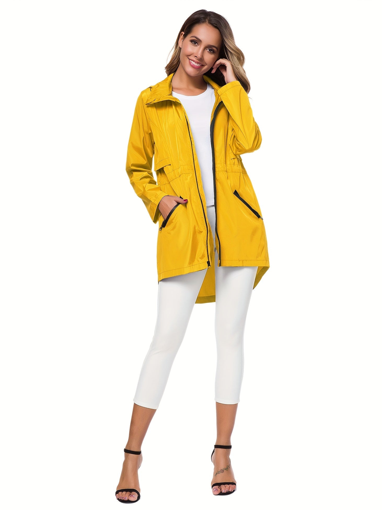 Women's Long Raincoat With Hood Zip Up Outdoor Lightweight Windbreaker Rain Jacket MyFave Boutique