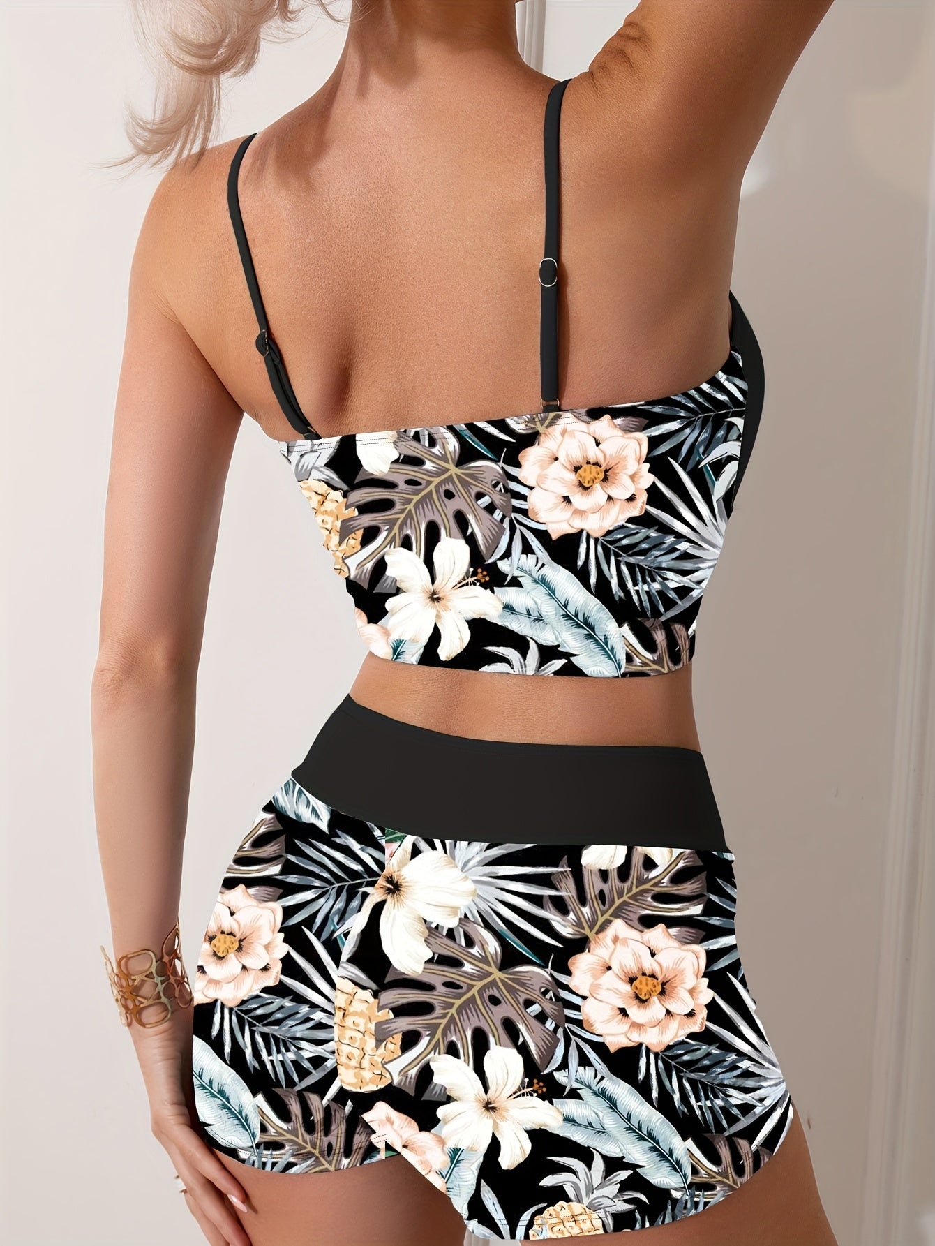 2 piece Women's Floral Print Tankini with High Waist Boxer Shorts - Stylish Swimwear for Comfortable Beach Days MyFave Boutique