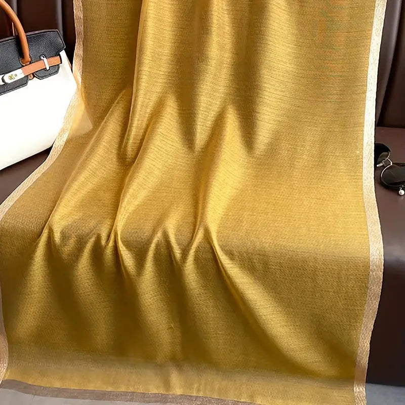 1pc Solid Golden Yellow Scarf with Shimmering Edges, Spring/Fall Polyester Sun Protection Warm Shawl, Fashion Versatile Casual Adult Daily Wear Accessory Gifts For Eid MyFave Boutique