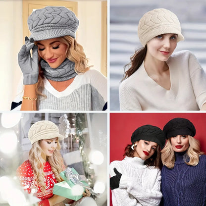 Women's Winter Knit Warm Hat and Touchscreen Full Finger Acrylic Gloves Set, Elastic Jacquard Weave, Casual Weekend Warmth, Hand Wash or Dry Clean (2-Piece Set) MyFave Boutique