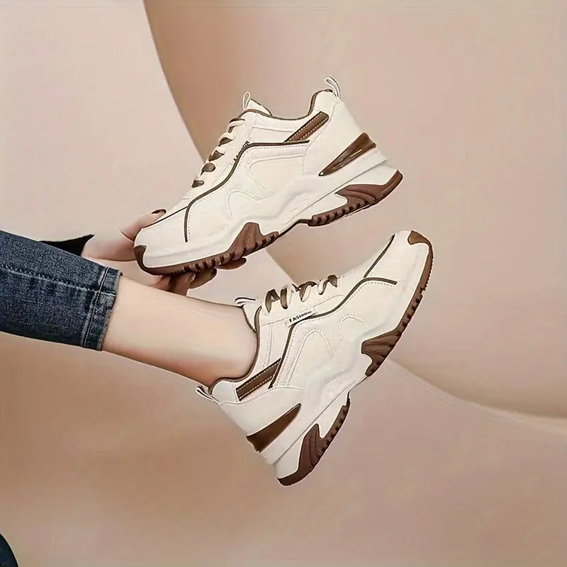 Women's Contrast Color Platform Sneakers, Casual Lace Up Outdoor Shoes, Comfortable Low Top Shoes MyFave Boutique