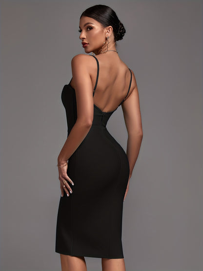 Backless Split Dress, Sexy Spaghetti Strap Bodycon Party Dress, Women's Clothing MyFave Boutique