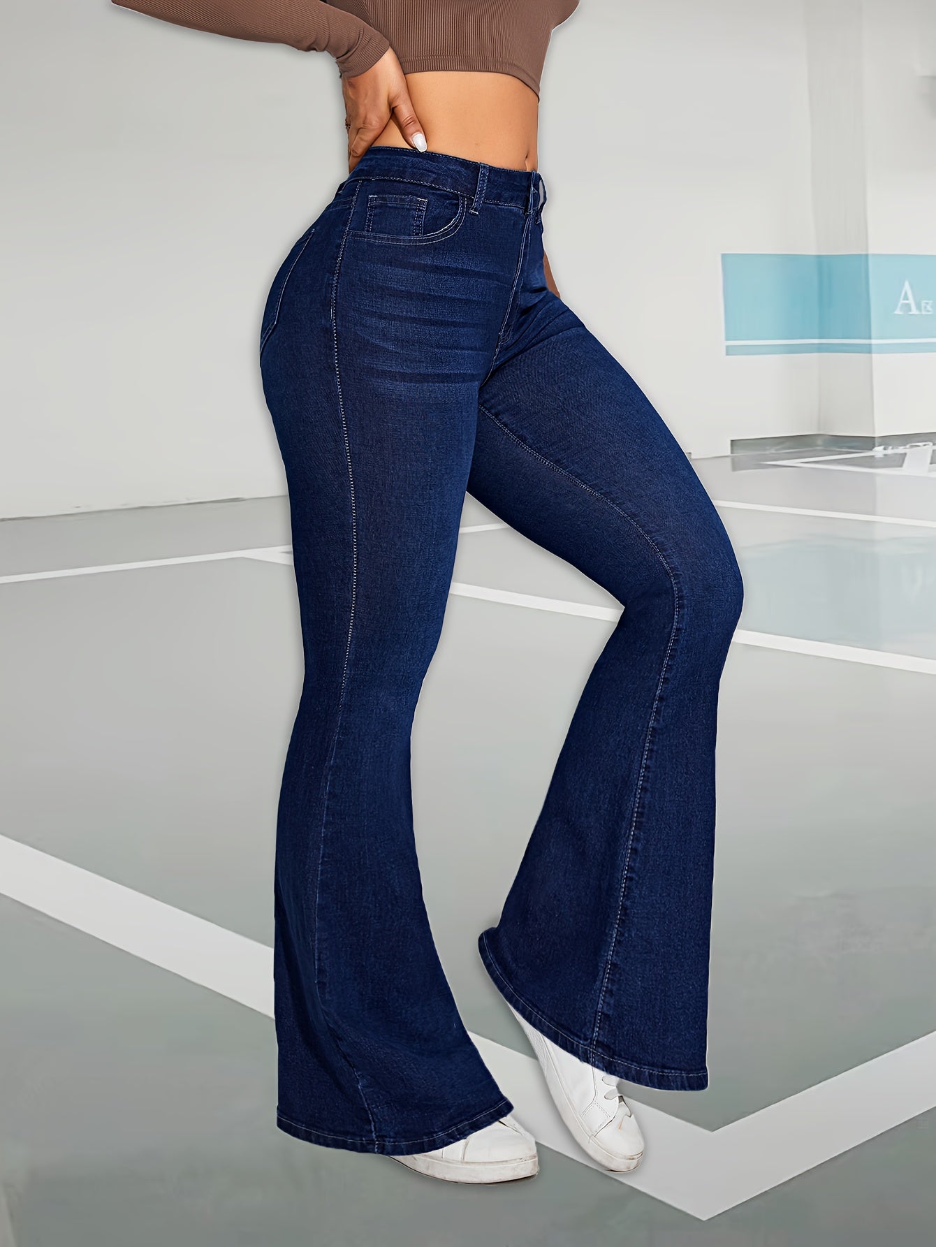 Stylish Whiskering Flare Leg Denim Pants - Soft Washed Blue, Casual Style, Zipper Button Closure, Comfortable Fit - Women's Fashion Jeans & Clothing for Everyday Wear MyFave Boutique