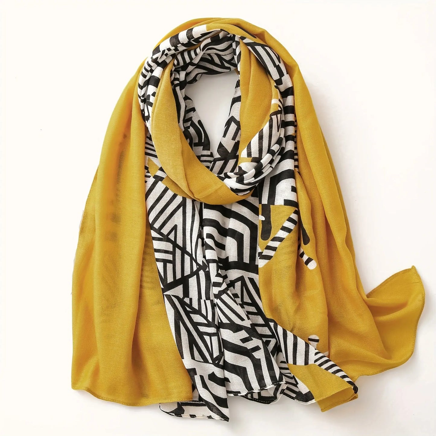 Yellow Zebra Print Scarf Elegant Geometric Striped Breathable Shawl Elegant Color Block Head Wrap Travel Beach Towel MyFave Boutique