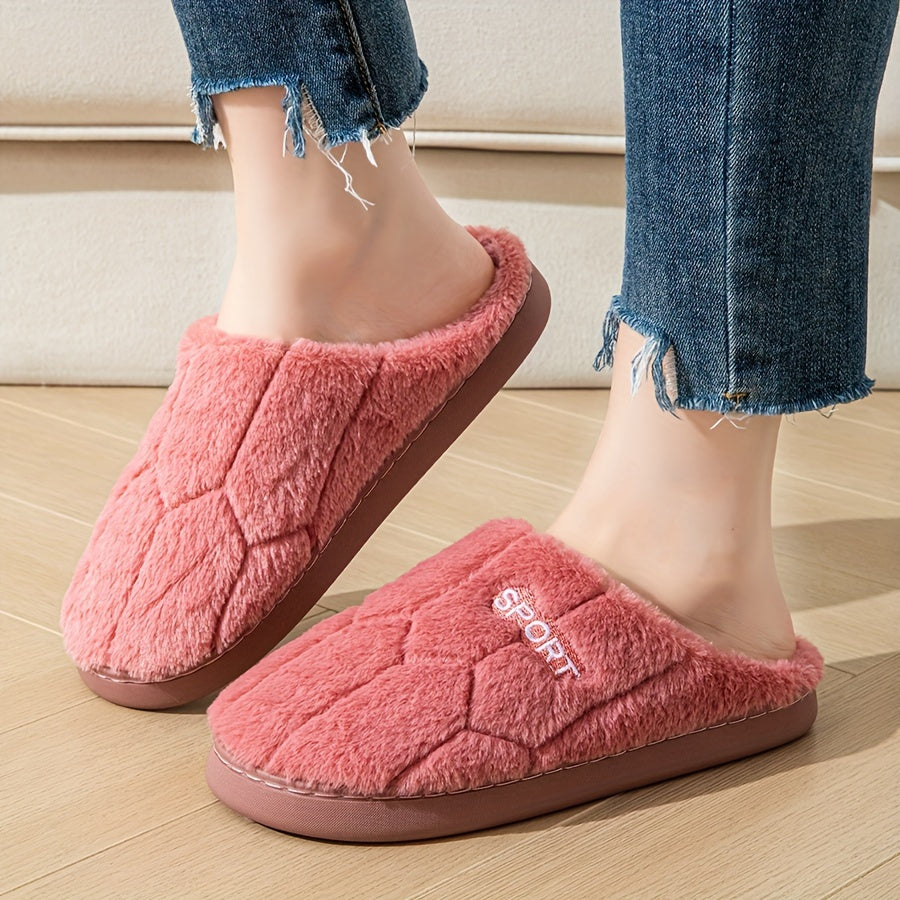 Letter Fluffy Soft Sole Slippers, Soft Sole Bedroom Plush Lined Cozy Shoes, Non-slip Floor Mute Shoes MyFave Boutique