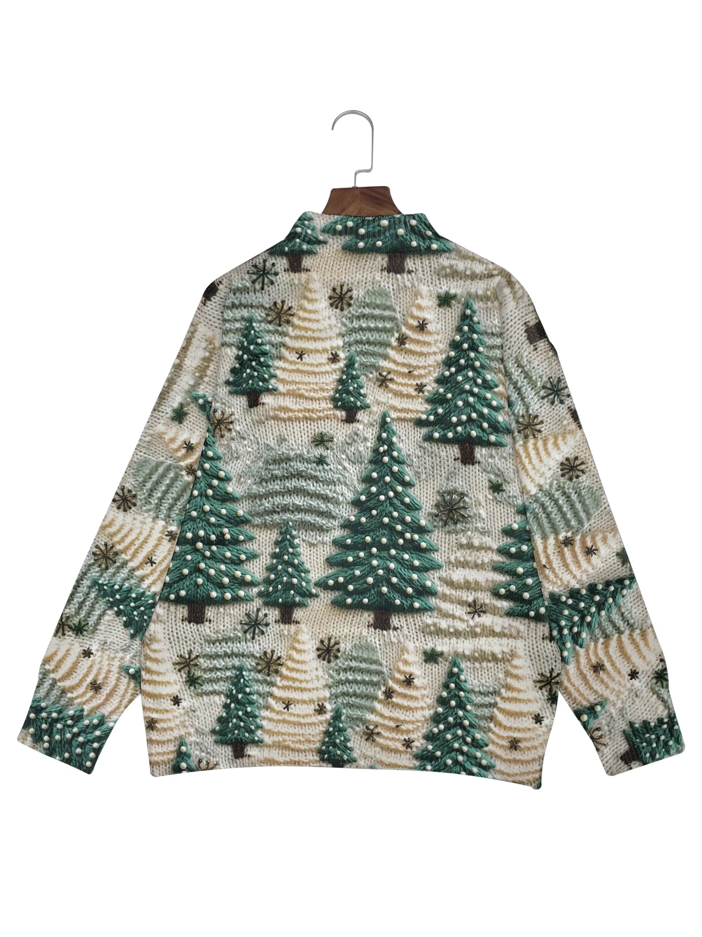 Cozy 3D Christmas Tree Print Sweater for Women - Thick, Soft Polyester Mock Neck Pullover with Long Sleeves MyFave Boutique