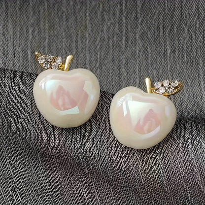 1 Pair Cute Apple Shaped Stud Earrings Chunky Faux Pearl Creative Fruit Shaped Stud Earrings For Women, Minimalist Style Women's Earrings Jewelry MyFave Boutique