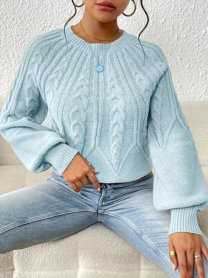 Cable Knit Crew Neck Sweater, Elegant Long Sleeve Sweater For Fall & Winter, Women's Clothing MyFave Boutique