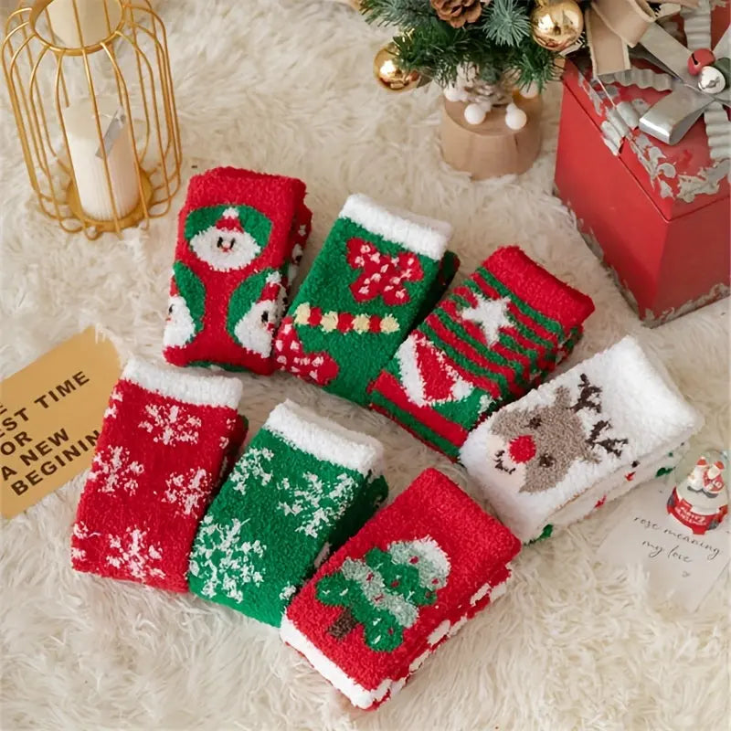 4/7/15 pairs Cartoon Print Fuzzy Christmas Socks for Women, 4/7/15 Pairs MyFave Boutique