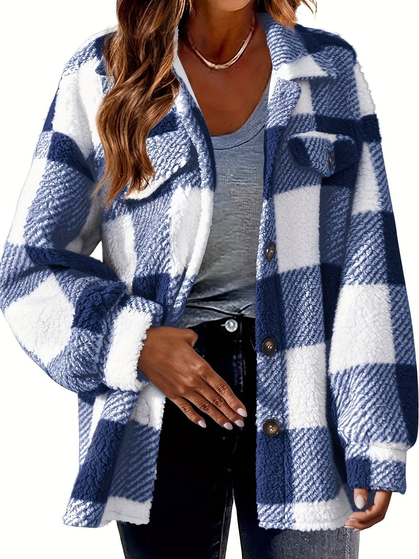 Cozy Plaid Fuzzy Jacket - Soft, Warm, And Stylish Long Sleeve Outerwear With Button Front Closure For Women - Perfect For Fall And Winter Casual Wear MyFave Boutique