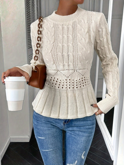 Women's Solid Cable Knit Crew Neck Sweater - Warm and Stylish for Fall and Winter MyFave Boutique