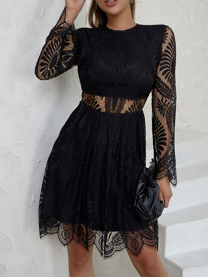 Women's Elegant Lace Dress with Cutout Waist and Long Sleeves - Ideal for Special Occasions MyFave Boutique