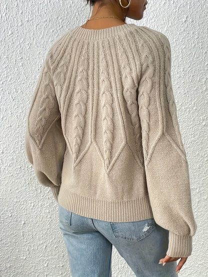 Cable Knit Crew Neck Sweater, Elegant Long Sleeve Sweater For Fall & Winter, Women's Clothing MyFave Boutique