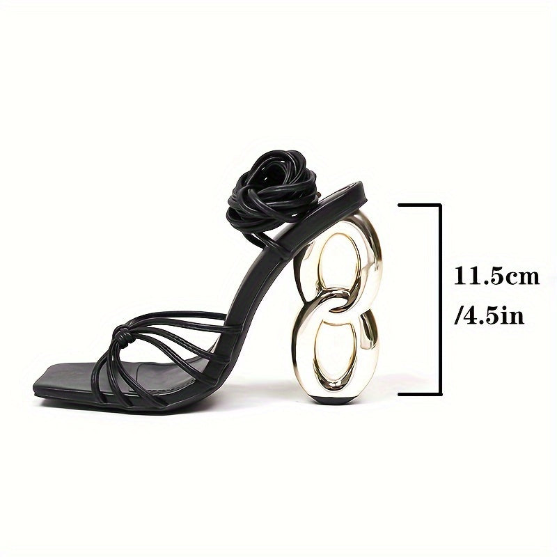 Women's Fashion Strappy High Heels, Square Open Toe Sculptural Heeled Sandals, Stylish Party & Nightclub Sandals MyFave Boutique