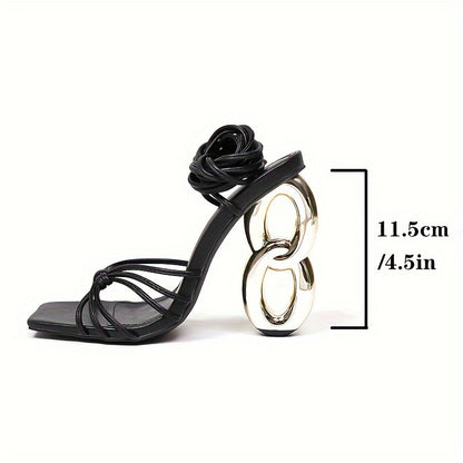 Women's Fashion Strappy High Heels, Square Open Toe Sculptural Heeled Sandals, Stylish Party & Nightclub Sandals MyFave Boutique