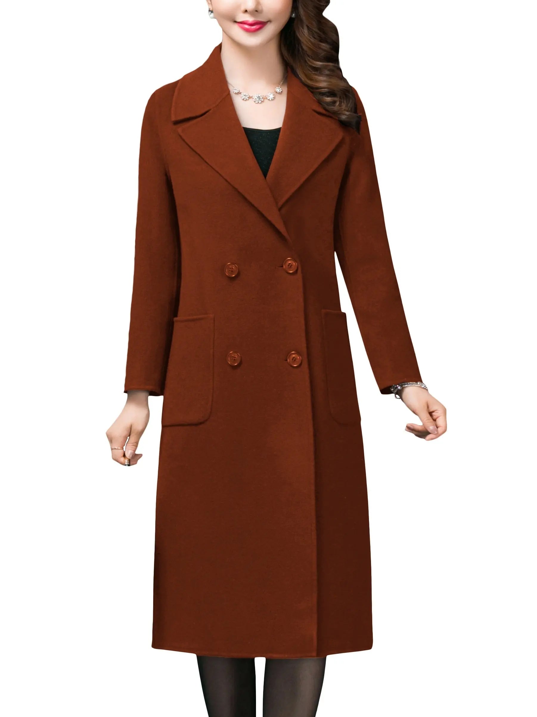 Women's Winter Fashion Mid Long Solid Lapel Trench Coat Wool Blend Warm Casual Pea Jacket MyFave Boutique