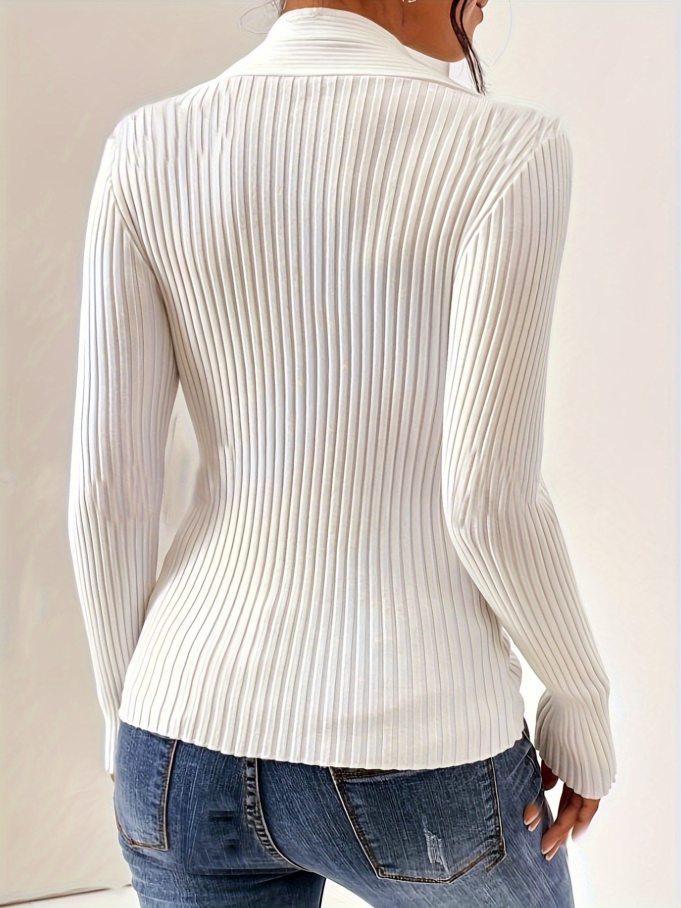 Twist Front V Neck Slim Sweater, Elegant Long Sleeve Sweater For Fall & Winter, Women's Clothing MyFave Boutique