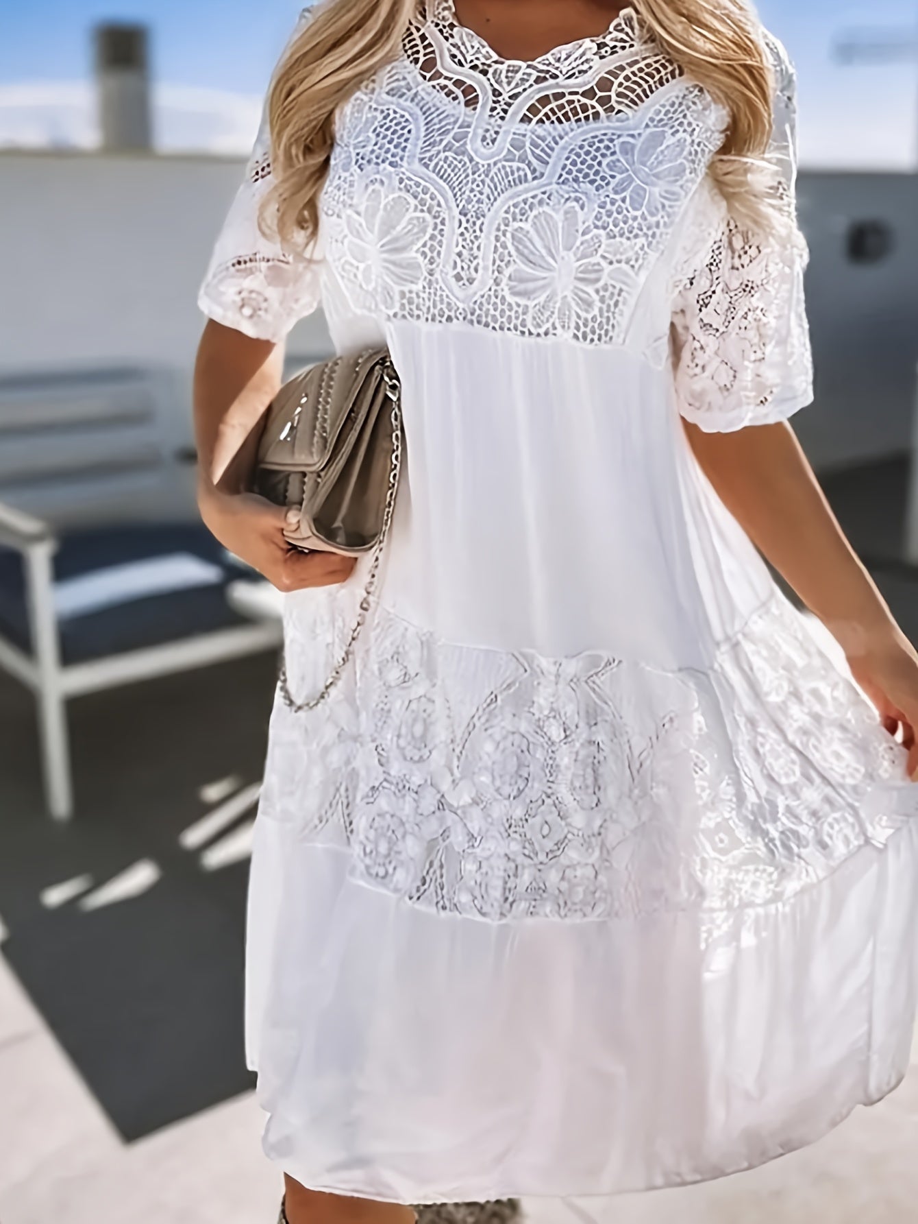 European and American beauty lace dresses, summer loose short-sleeved dresses, lace skirts MyFave Boutique