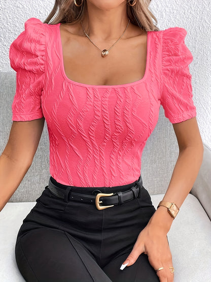 Women's Square Neck Puff Sleeve T-Shirt - Summer Blouses for Dressy Casual Wear MyFave Boutique