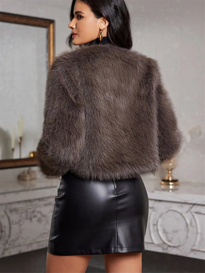 Elegant Faux Fur Coat for Women - Long Sleeve, Solid Color, Perfect for Fall/Winter MyFave Boutique