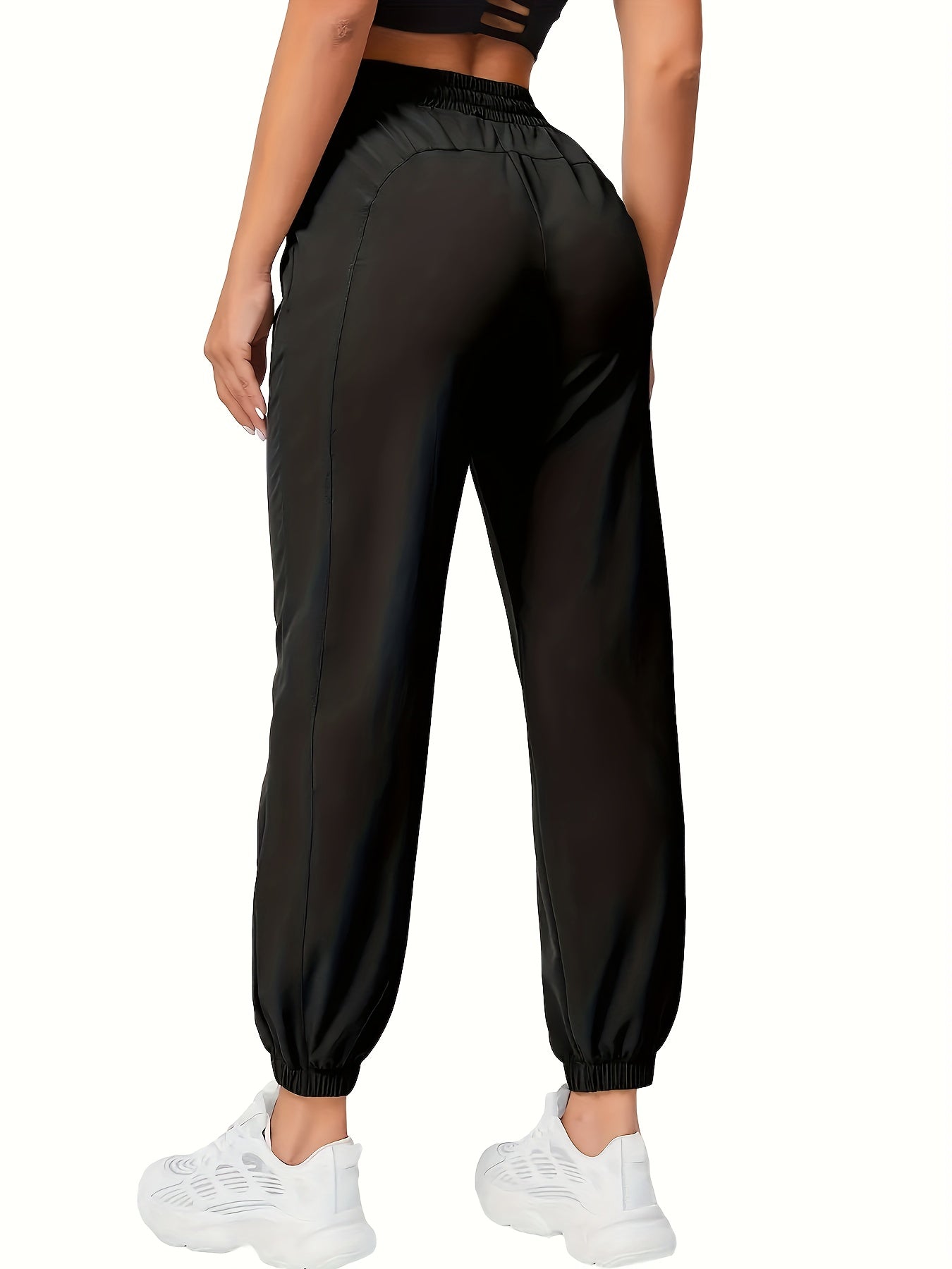 High Waist Black Nylon Jogger Pants with Elastic Legs and Two Pockets - Perfect for Yoga, Running, and Everyday Wear MyFave Boutique