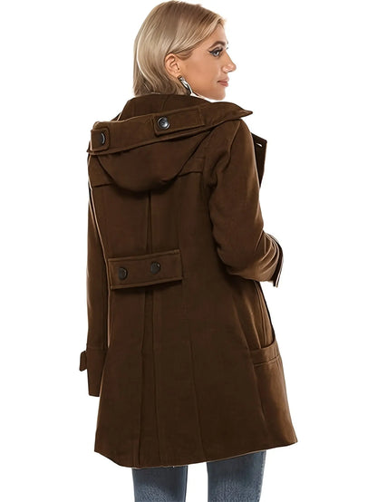 Women's Double Breasted Wool Pea Coat Trench Coat with Hood MyFave Boutique