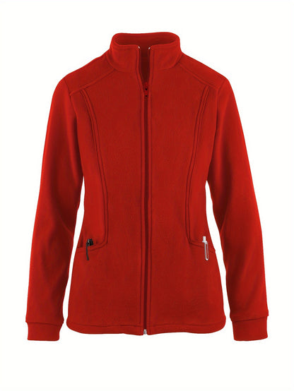 Women's Soft Stretch Zip-Up Jacket with Dual Pockets - Casual Solid Color, Machine Washable MyFave Boutique